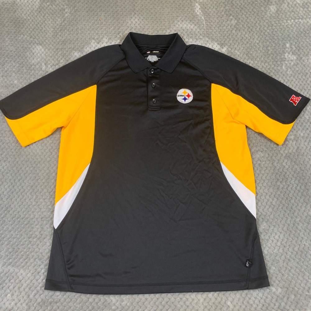 Pittsburgh Steelers Polo Shirt Mens L Black Gold NFL Team Apparel AFC Logo - Picture 2 of 9